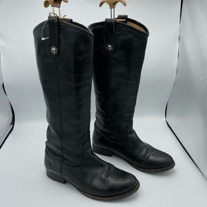 Frye Melissa button womens black leather boots tall riding size 7